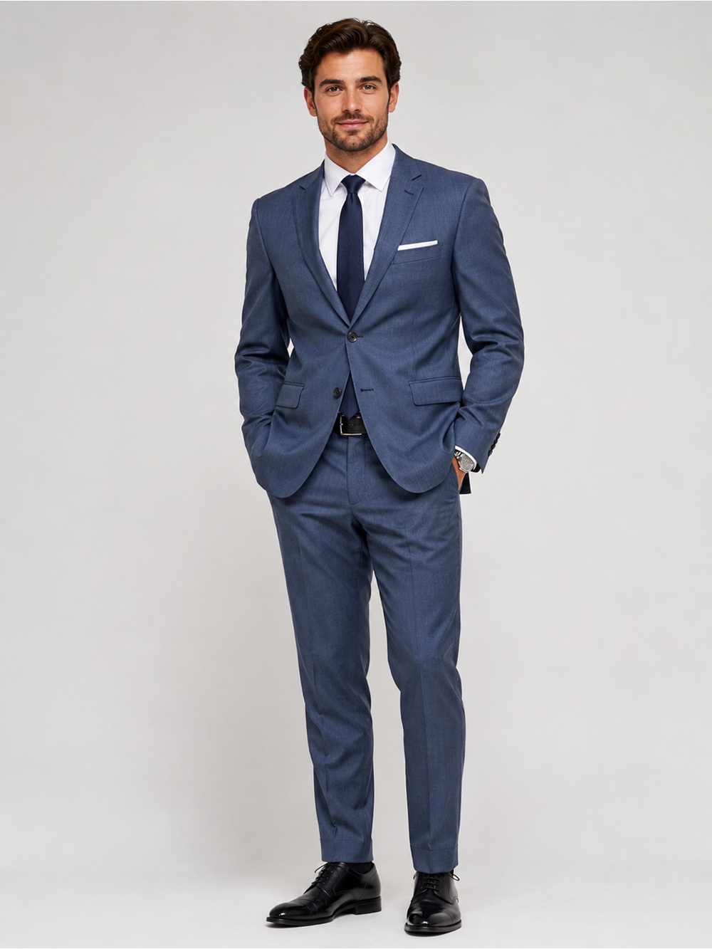 Savile Row Tailored Slate Blue Two-Piece Suit Custom Sizing Two Button